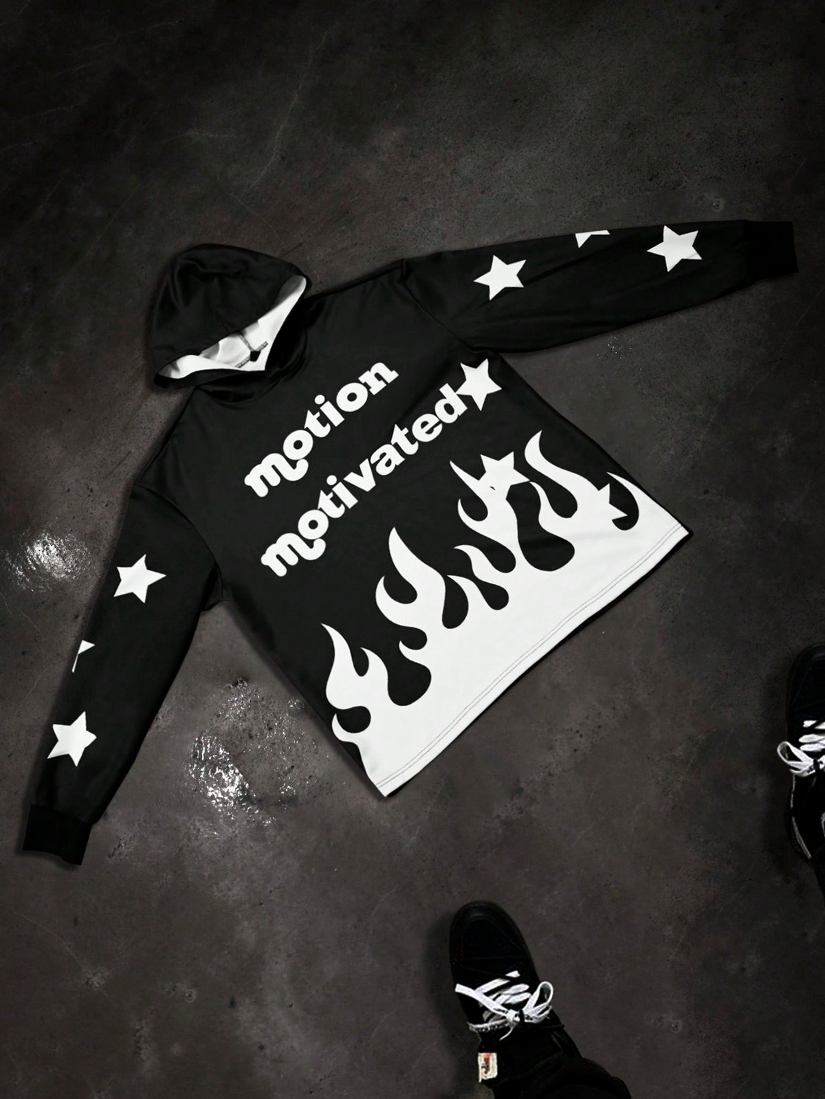 Black Flame Star Graphic Streetwear Hoodie