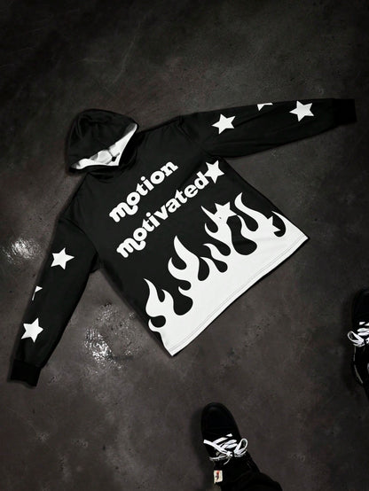 Black Flame Star Graphic Streetwear Hoodie