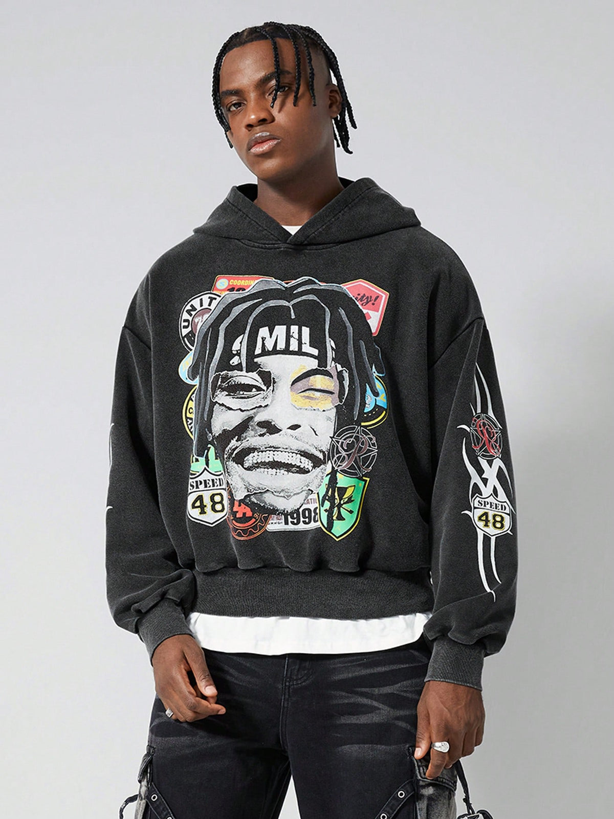 Black Graphic Portrait Hoodie
