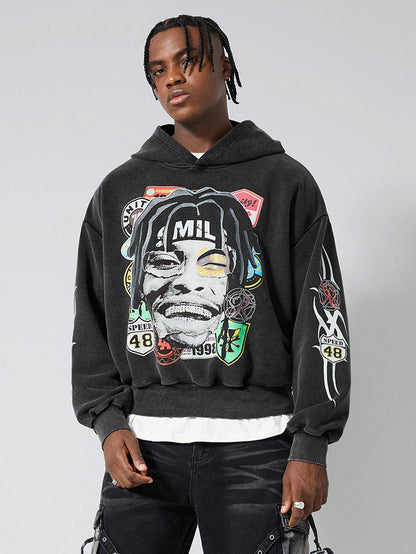 Black Graphic Portrait Hoodie