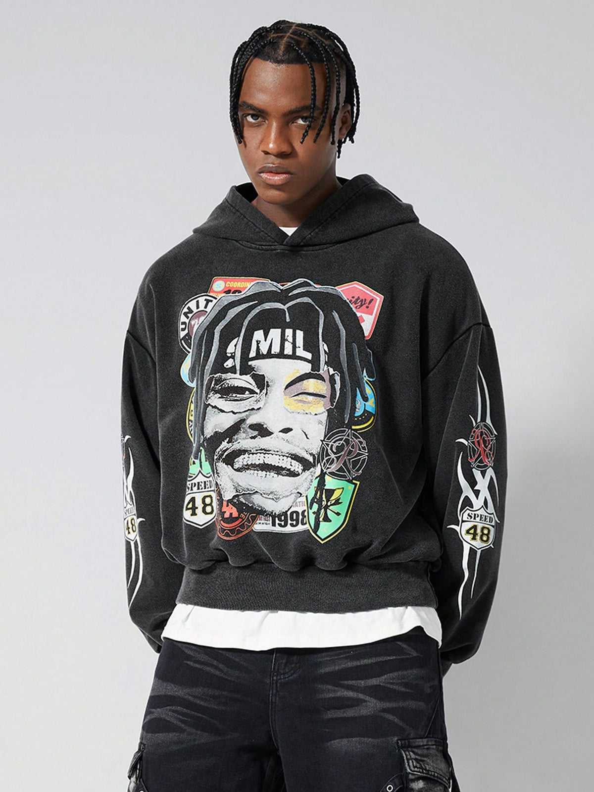 Black Graphic Portrait Hoodie