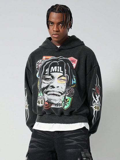 Black Graphic Portrait Hoodie