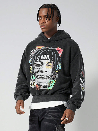 Black Graphic Portrait Hoodie