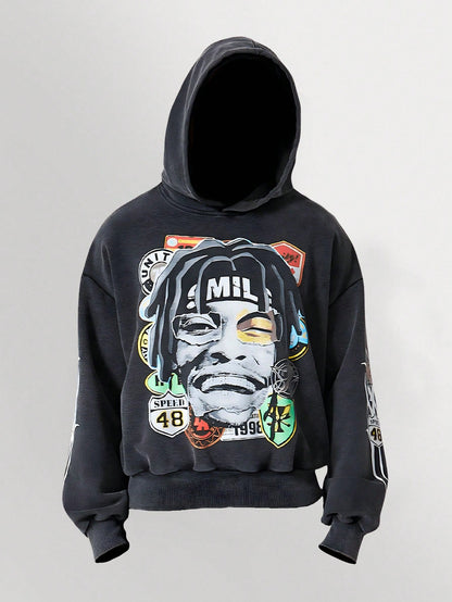 Black Graphic Portrait Hoodie