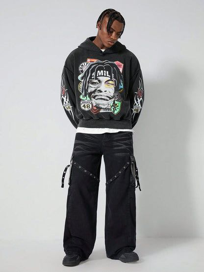 Black Graphic Portrait Hoodie