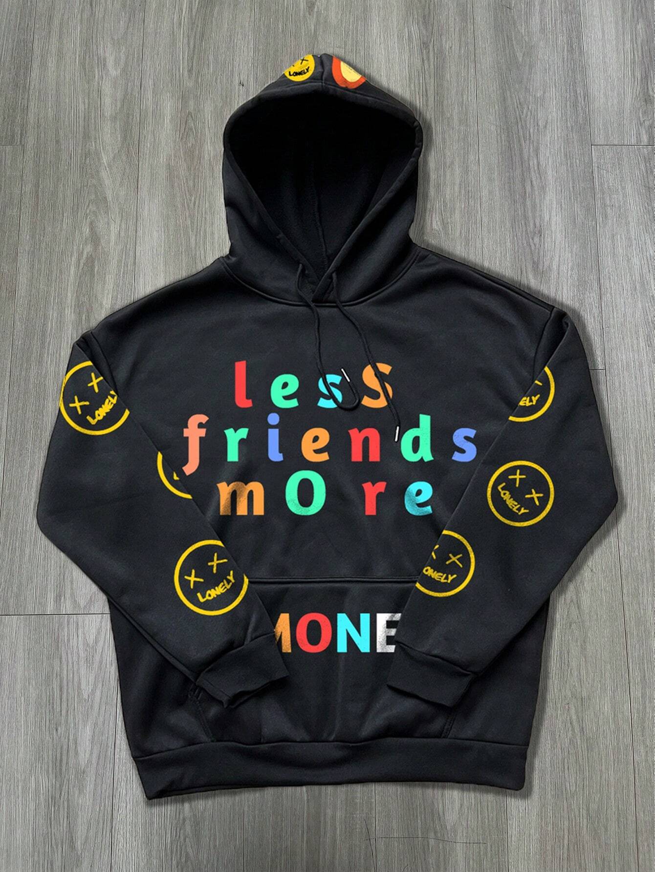 Black Less Friends More Money Graphic Hoodie