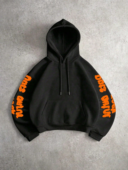 Black Oversized Graphic Print Hoodie