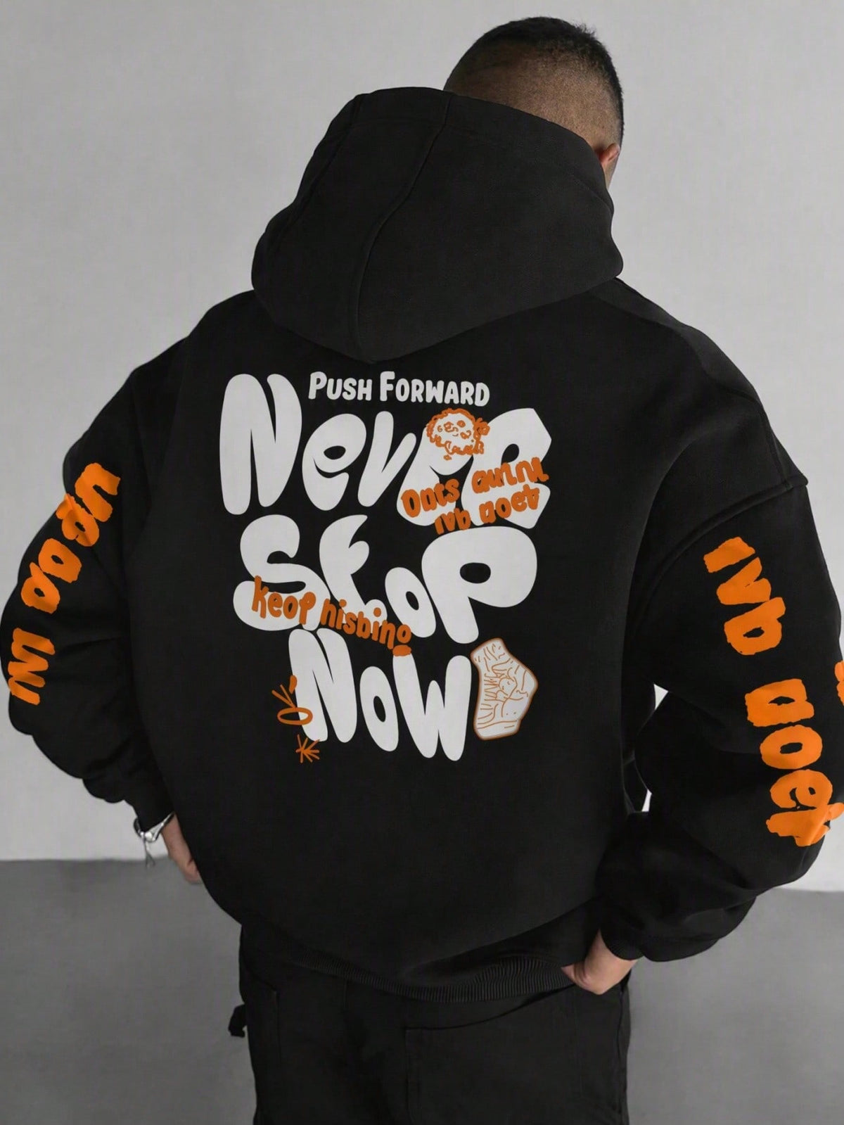 Black Oversized Graphic Print Hoodie
