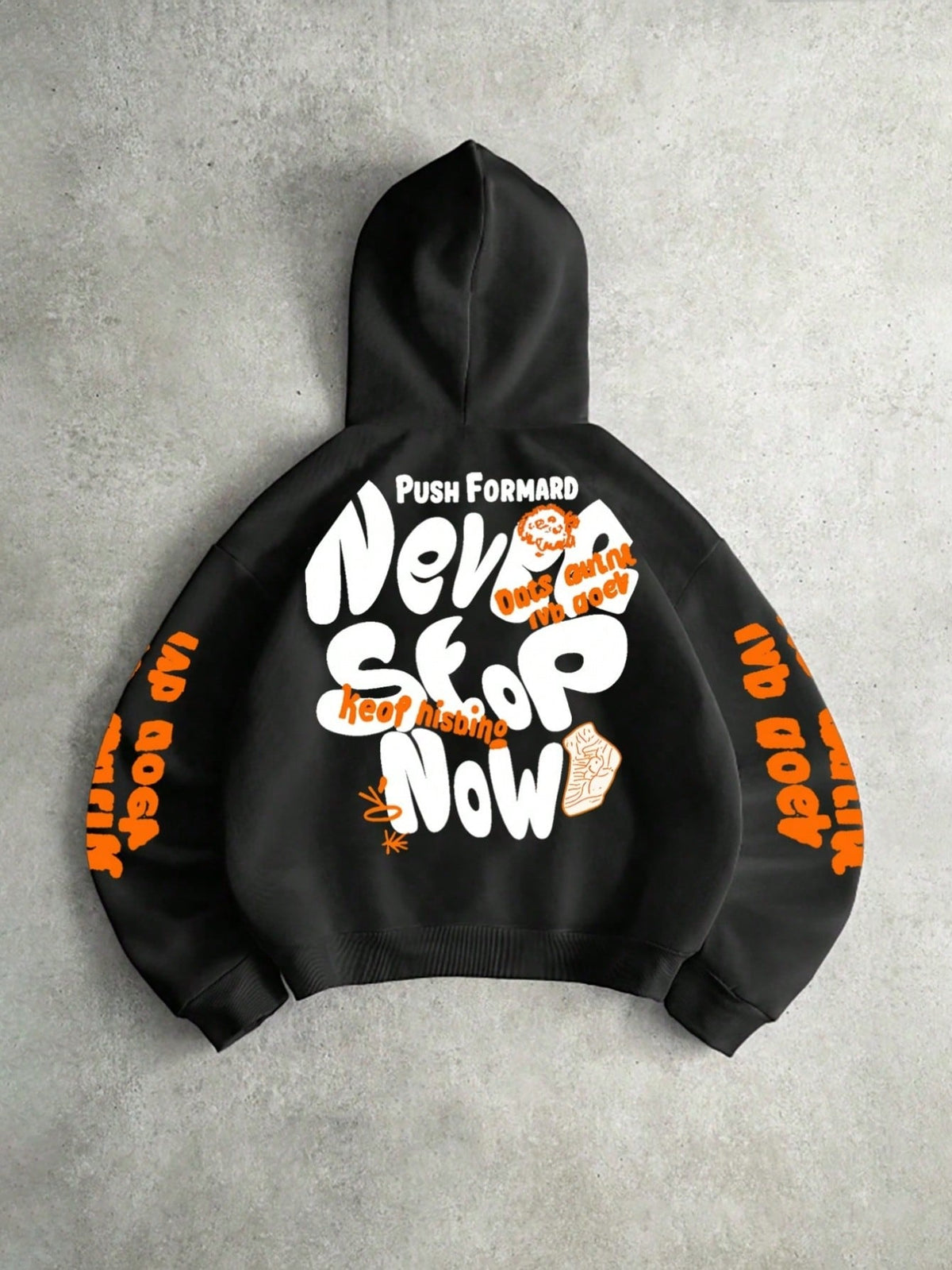 Black Oversized Graphic Print Hoodie