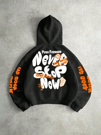 Black Oversized Graphic Print Hoodie