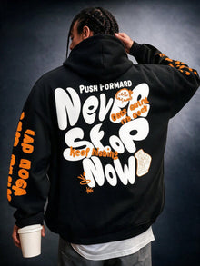 Black Oversized Graphic Print Hoodie