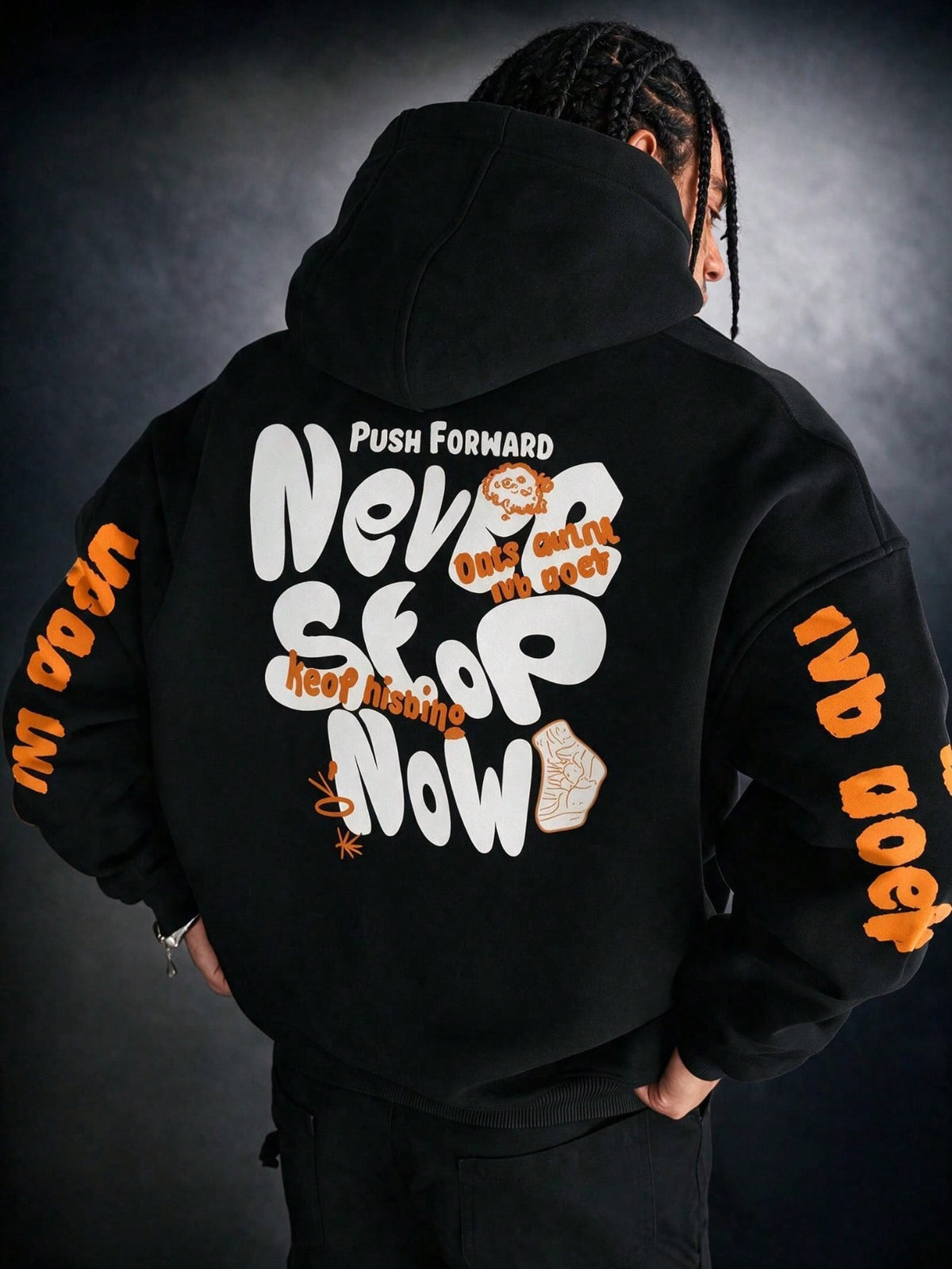 Black Oversized Graphic Print Hoodie