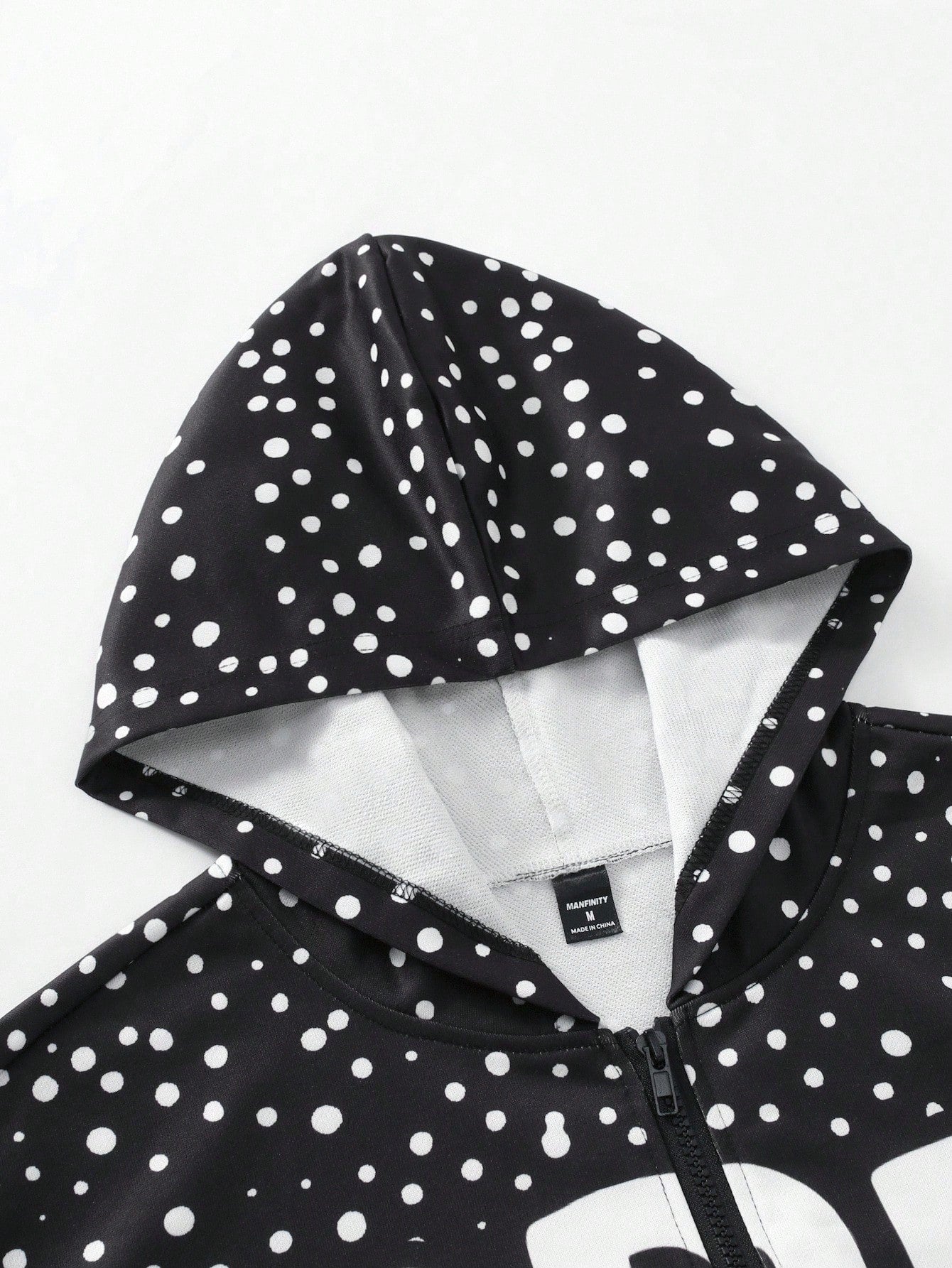 Black Polka Dot Slogan Hoodie Jacket