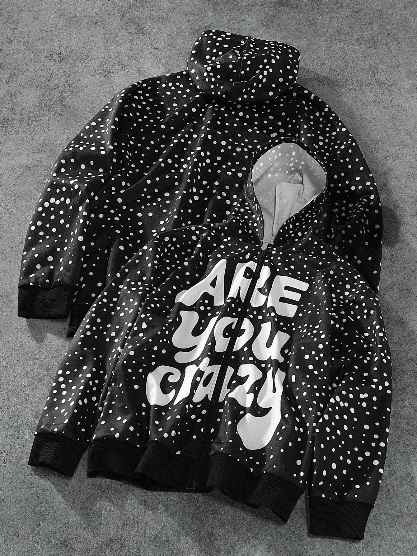 Black Polka Dot Slogan Hoodie Jacket