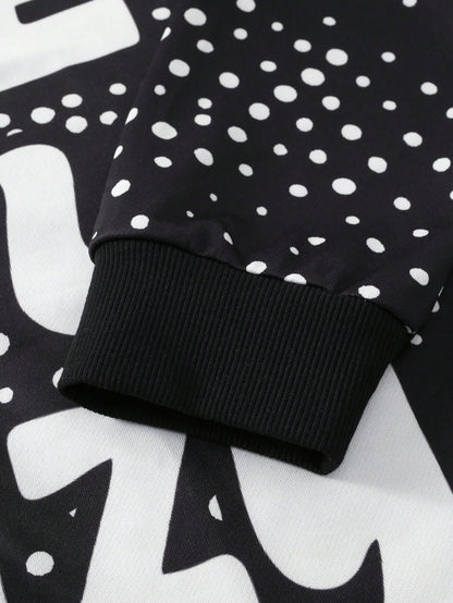 Black Polka Dot Slogan Hoodie Jacket