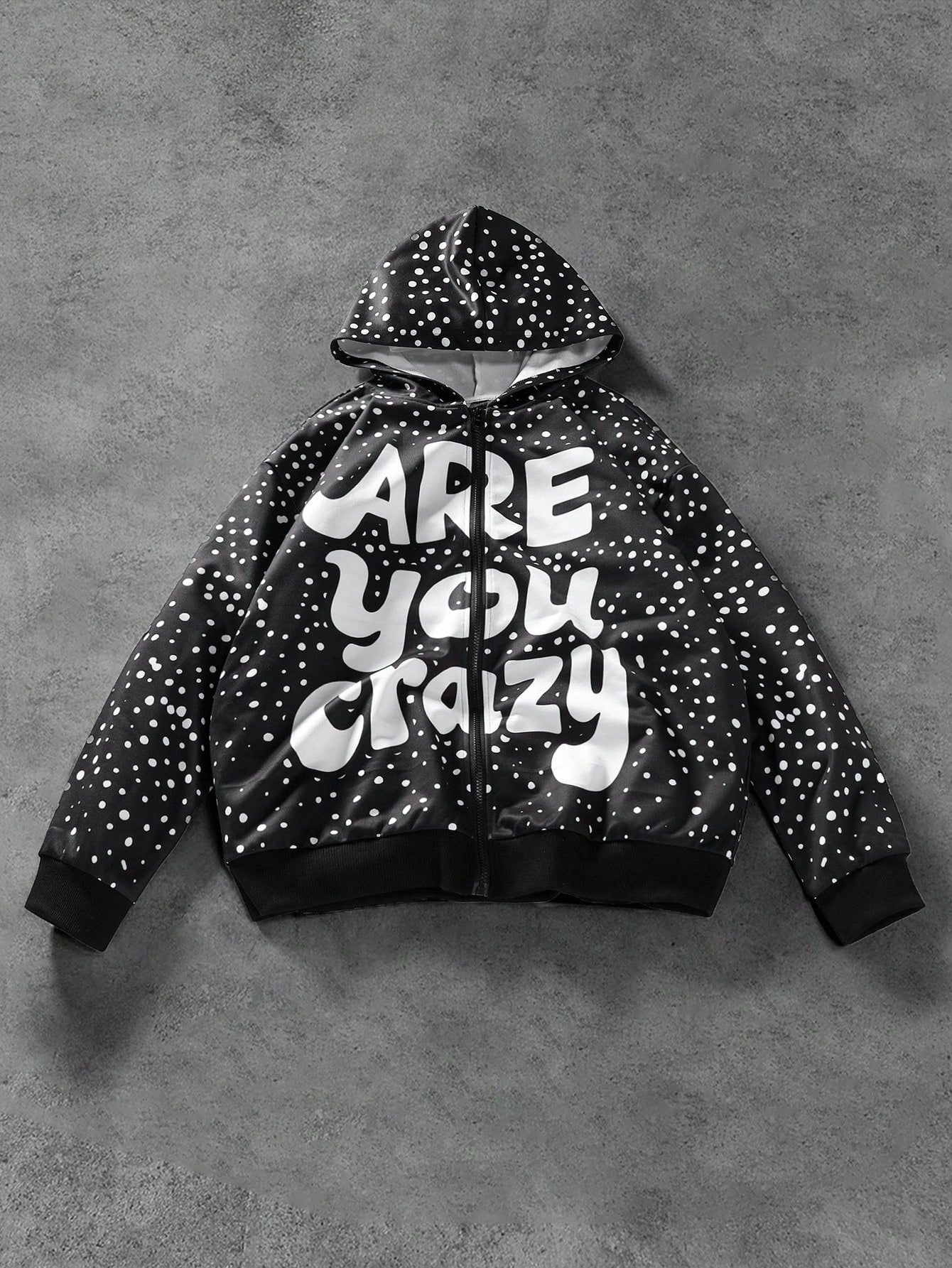 Black Polka Dot Slogan Hoodie Jacket