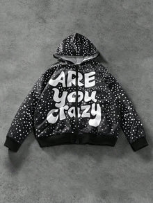Black Polka Dot Slogan Hoodie Jacket