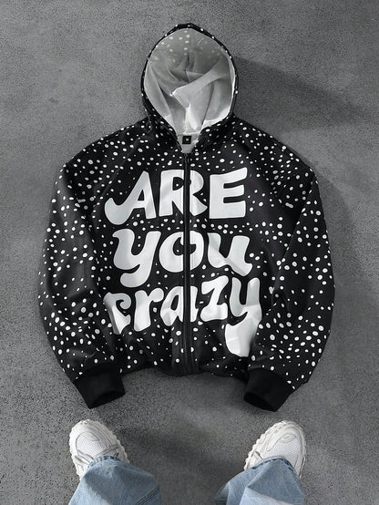Black Polka Dot Slogan Hoodie Jacket
