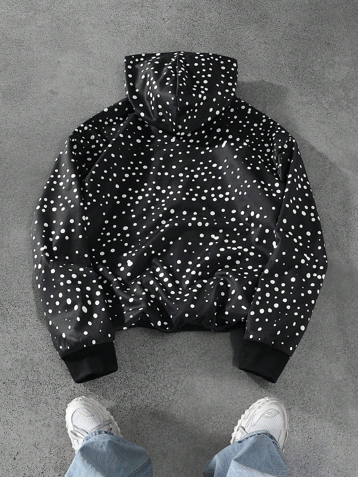 Black Polka Dot Slogan Hoodie Jacket