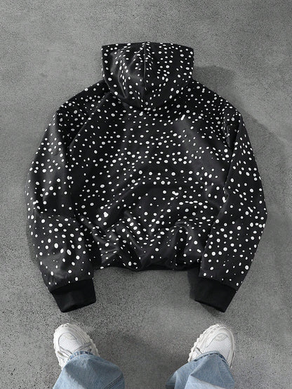 Black Polka Dot Slogan Hoodie Jacket
