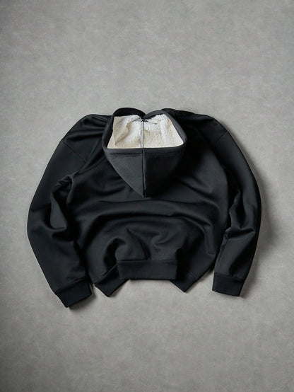 Black Sherpa Lined Star Logo Graphic Hoodie