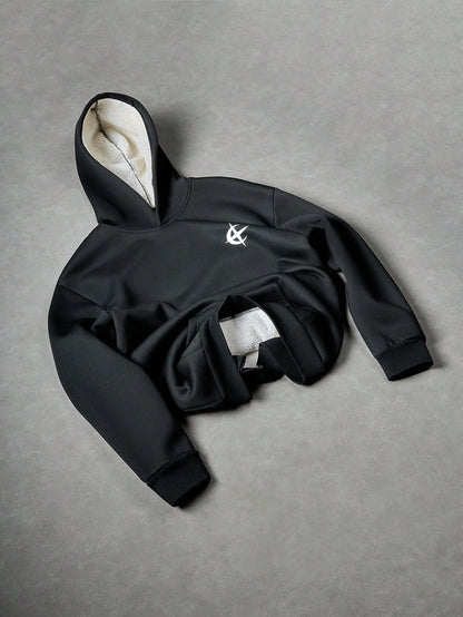 Black Sherpa Lined Star Logo Graphic Hoodie