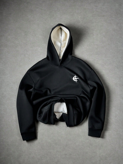 Black Sherpa Lined Star Logo Graphic Hoodie