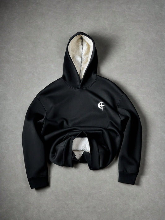 Black Sherpa Lined Star Logo Graphic Hoodie
