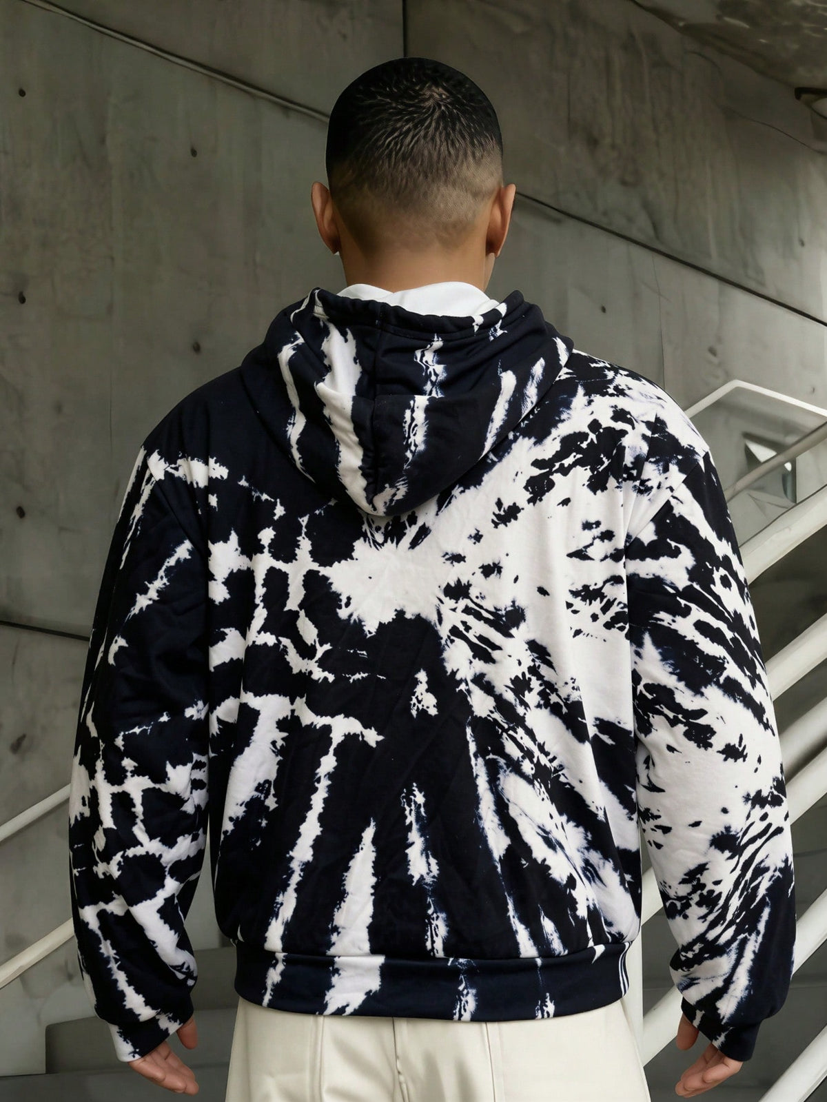 Black White Tie Dye Skull Zip Up Hoodie