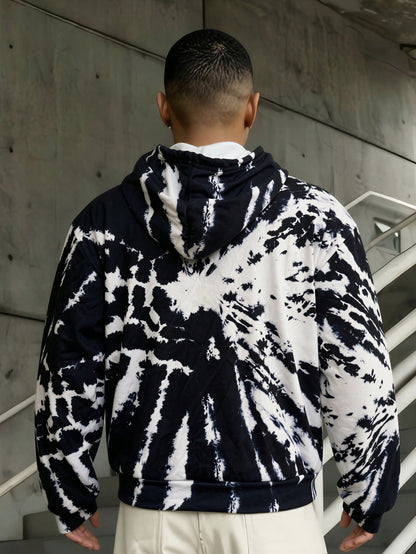 Black White Tie Dye Skull Zip Up Hoodie