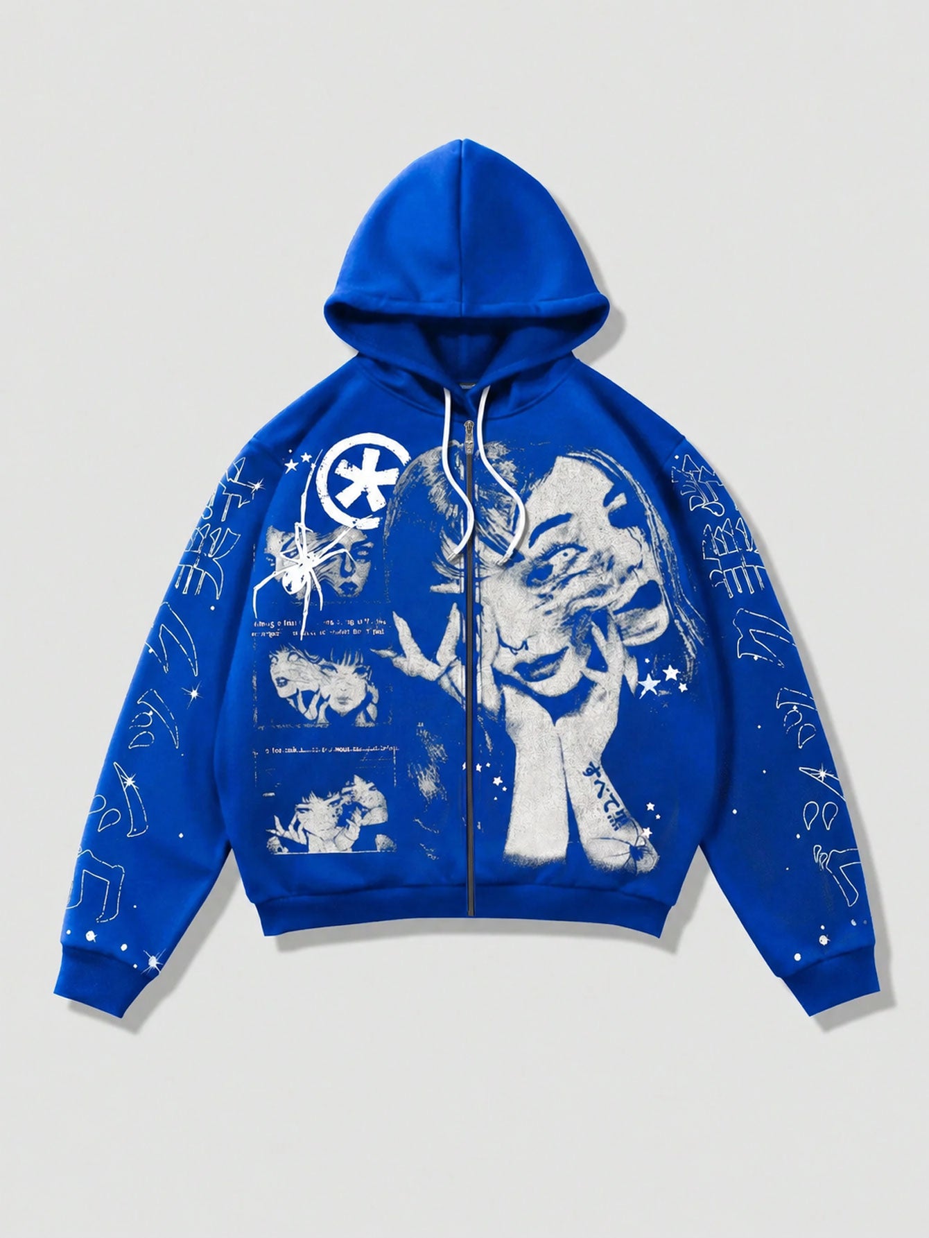 Men's Red Punk Graphic Zip-Up Y2K Streetwear Hoodie