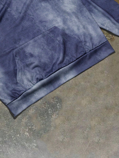Blue Acid Wash Galaxy Wash Pullover Hoodie