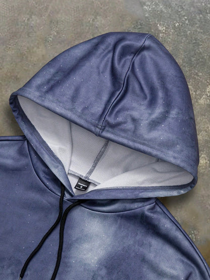 Blue Acid Wash Galaxy Wash Pullover Hoodie