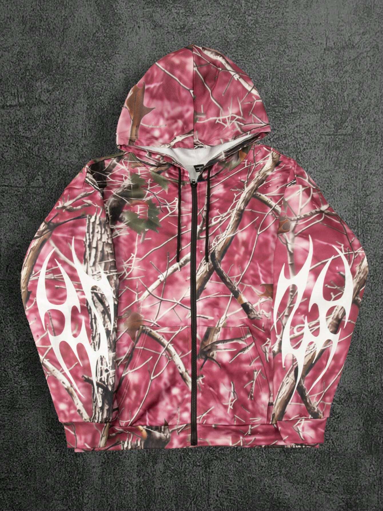 Blue Camo Graphic Print Zip Up Polyester Hoodie