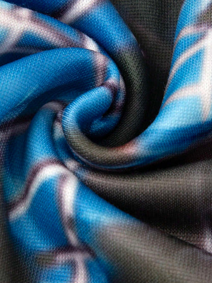 Blue Camo Graphic Print Zip Up Polyester Hoodie