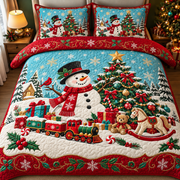 Blue Christmas Snowman Bedding Set Holiday Quilted Comforter