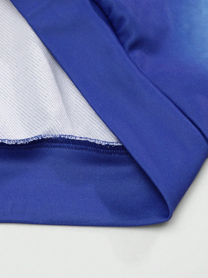 Blue Gradient Zip Up Graphic Hoodie