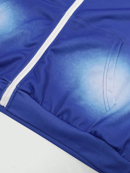 Blue Gradient Zip Up Graphic Hoodie