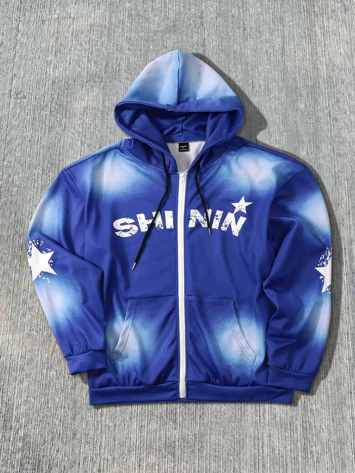 Blue Gradient Zip Up Graphic Hoodie