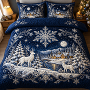 Blue Winter Reindeer Christmas Bedding Set