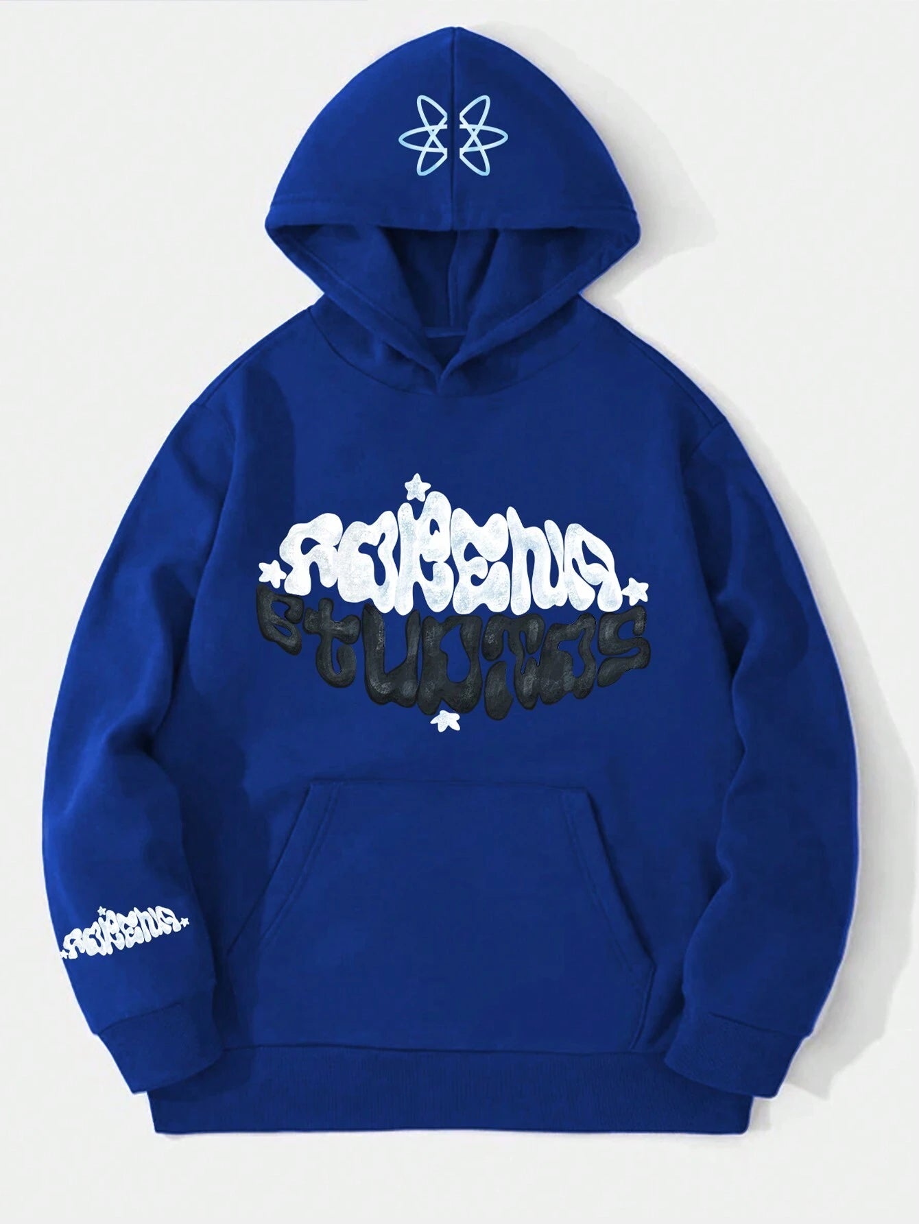 Blue Y2K Graffiti Print Pullover Hoodie