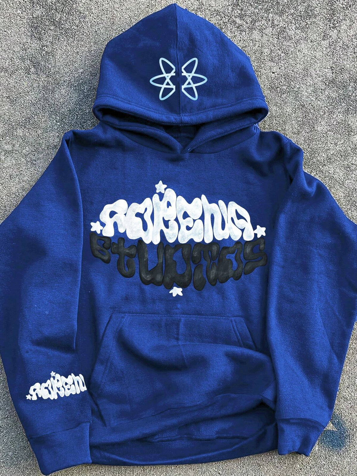 Blue Y2K Graffiti Print Pullover Hoodie
