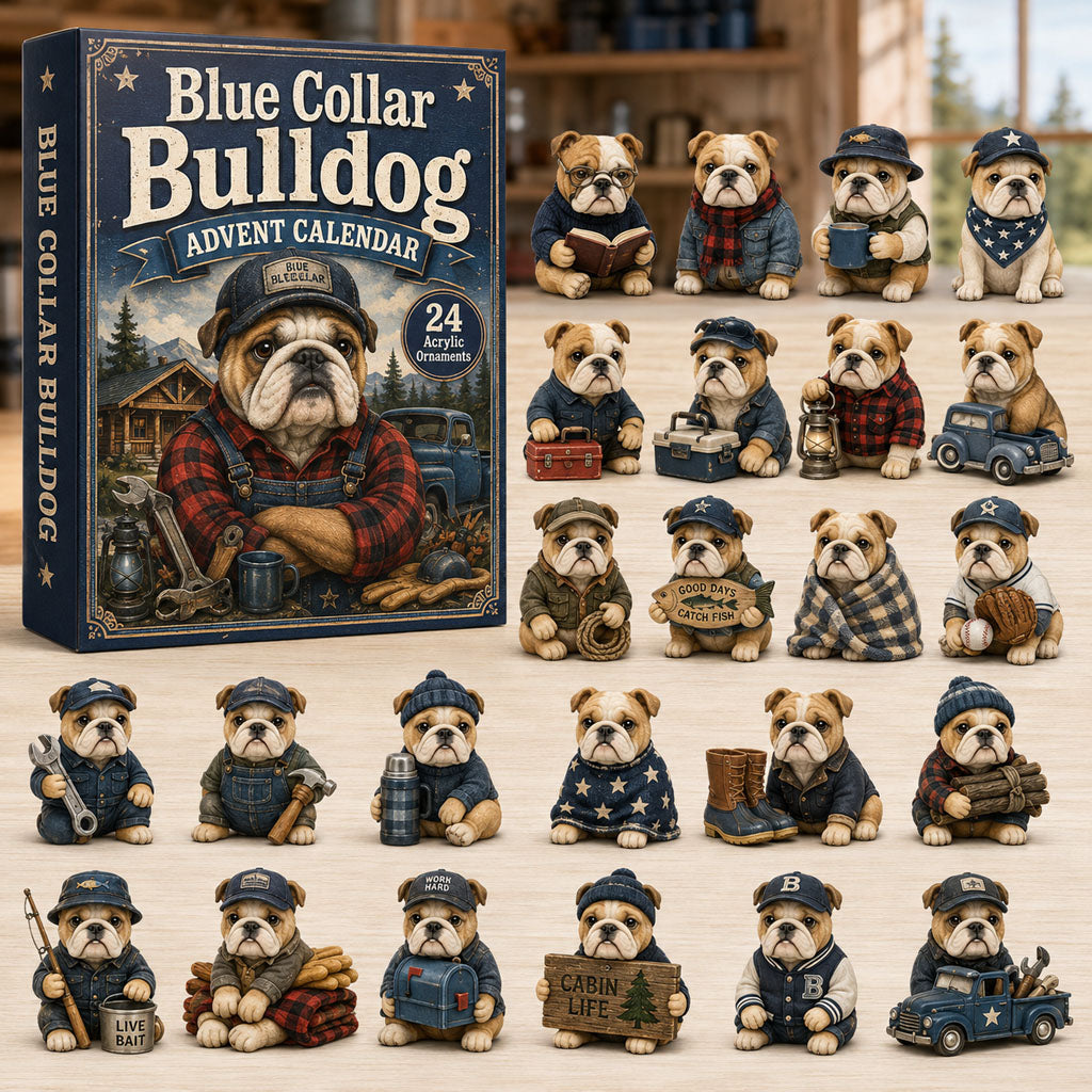 CHRISTMAS KICKOFF 40% OFF - Blue Collar Bulldog Advent Calendar 2026 - 24-Day Festive Countdown, Acrylic Charms Blind Box - Gift For Bulldog Lovers AC0TH088