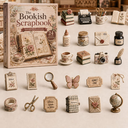 CHRISTMAS KICKOFF 40% OFF - Bookish Scrapbook Advent Calendar 2026 - 24-Day Festive Countdown, Acrylic Charms Blind Box - Gift For Scrapbook Lovers