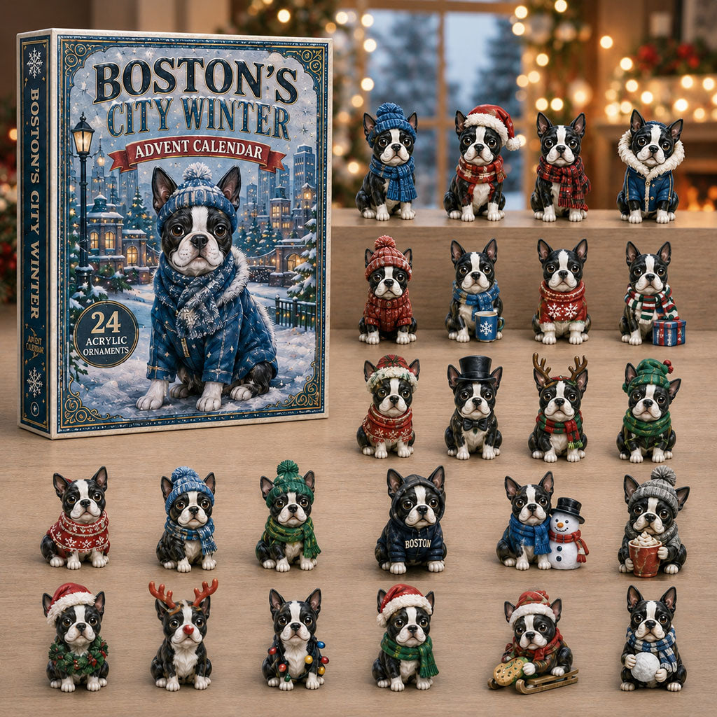 CHRISTMAS KICKOFF 40% OFF - Boston's City Winter Advent Calendar 2026 - 24-Day Festive Countdown, Acrylic Charms Blind Box - Gift For Dog Lovers AC0NT094