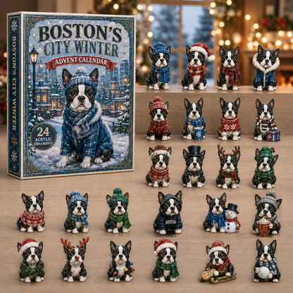 CHRISTMAS KICKOFF 40% OFF - Boston's City Winter Advent Calendar 2026 - 24-Day Festive Countdown, Acrylic Charms Blind Box - Gift For Dog Lovers AC0NT094