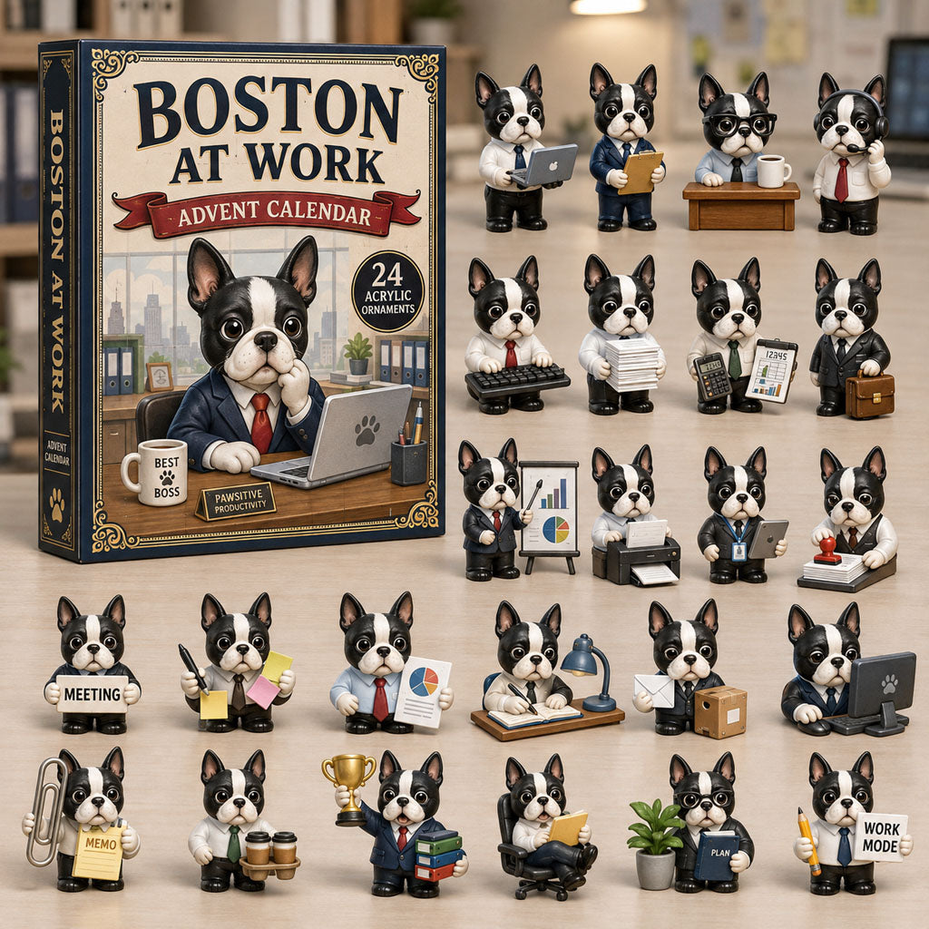 CHRISTMAS KICKOFF 40% OFF - Boston At Work Advent Calendar 2026 - 24-Day Festive Countdown, Acrylic Charms Blind Box - Gift For Boston Terrier Lovers AC0NT106