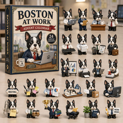 CHRISTMAS KICKOFF 40% OFF - Boston At Work Advent Calendar 2026 - 24-Day Festive Countdown, Acrylic Charms Blind Box - Gift For Boston Terrier Lovers AC0NT106