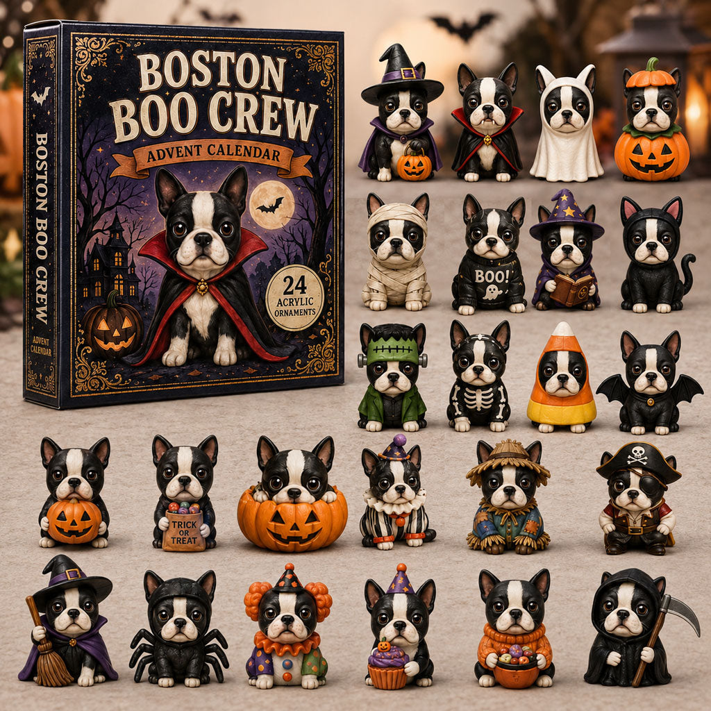 HALLOWEEN KICKOFF 40% OFF - Boston Boo Crew Advent Calendar 2026 - 24-Day Festive Countdown, Acrylic Charms Blind Box - Gift For Boston Terrier Lovers AC0NT107