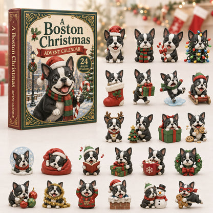 CHRISMAST KICKOFF 40% OFF - Boston Christmas Advent Calendar 2026 - 24-Day Festive Countdown, Acrylic Charms Blind Box - Gift For Dog Lovers AC0TH144